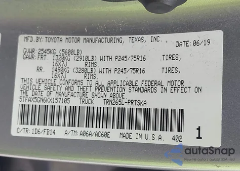 2019 Toyota Tacoma Sr из США, поврежденный, VIN 5TFAX5GN6KX157105